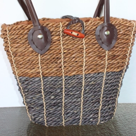 🏍Stylish Two-Tone Woven Wicker Tote Bag - Picture 1 of 7